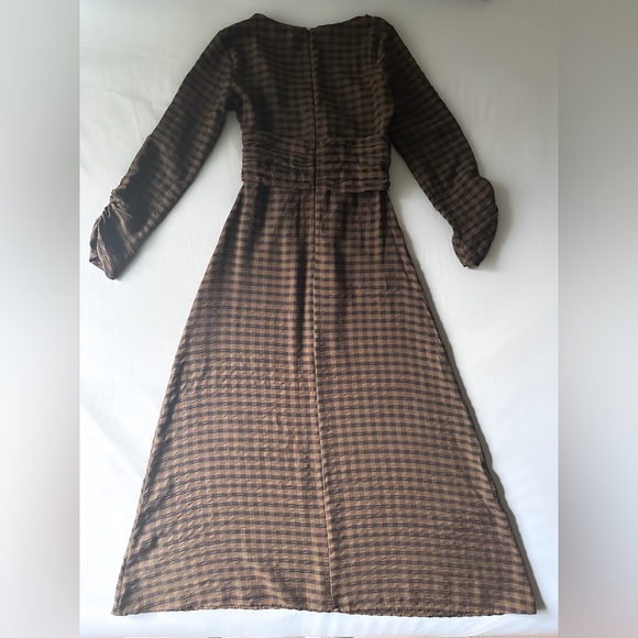 Zara Draped Plaid Midi Dress in Size Small - Picture 4 of 6